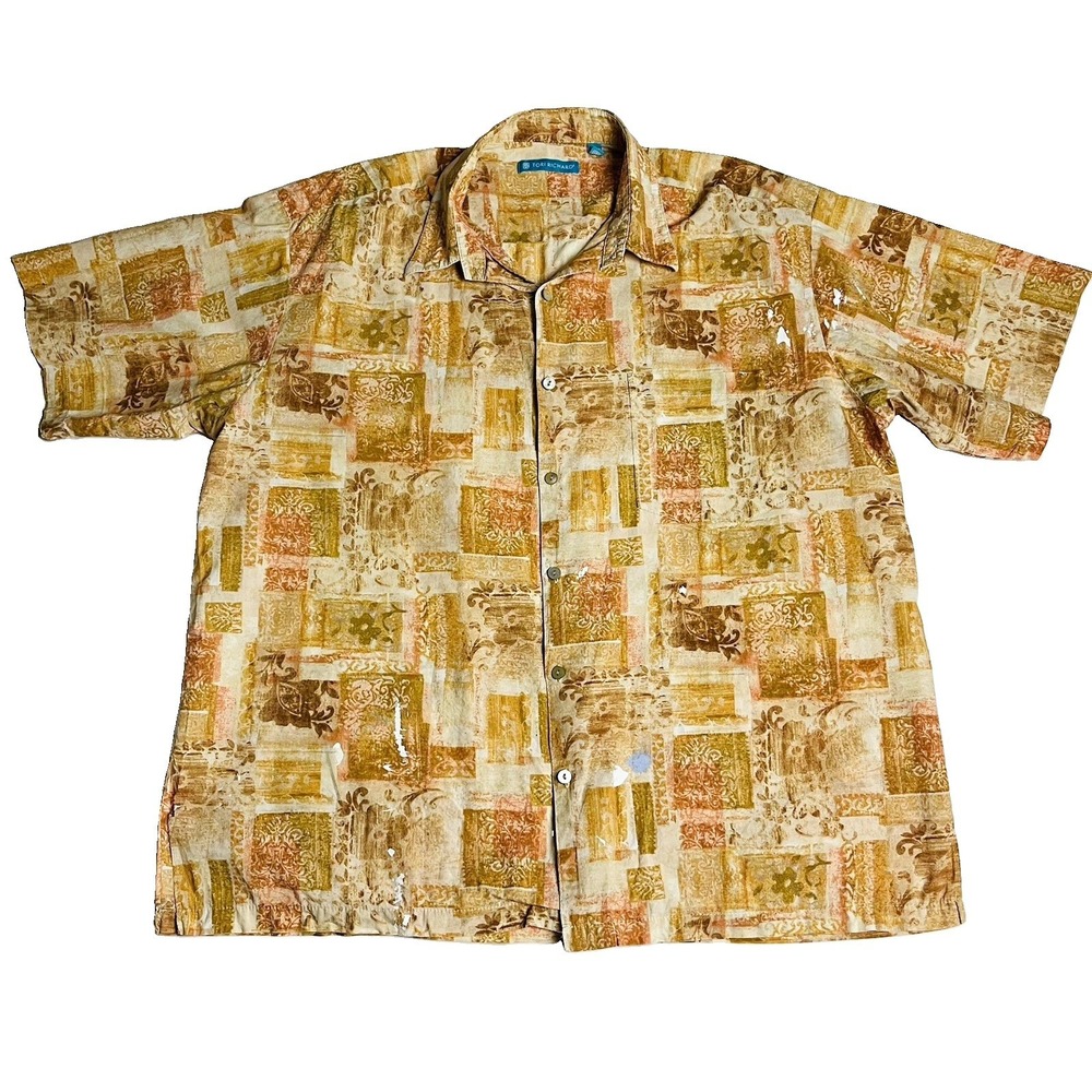 Tori Richard Men's XL Cotton Lawn Hawaiian Shirt Hawaii Damaged Repair Upcycle